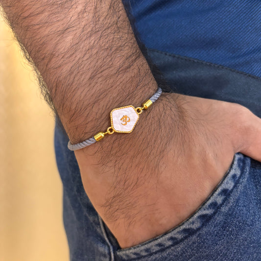 Pearl-Finish Om Grey Nylon Slider Unisex Bracelet