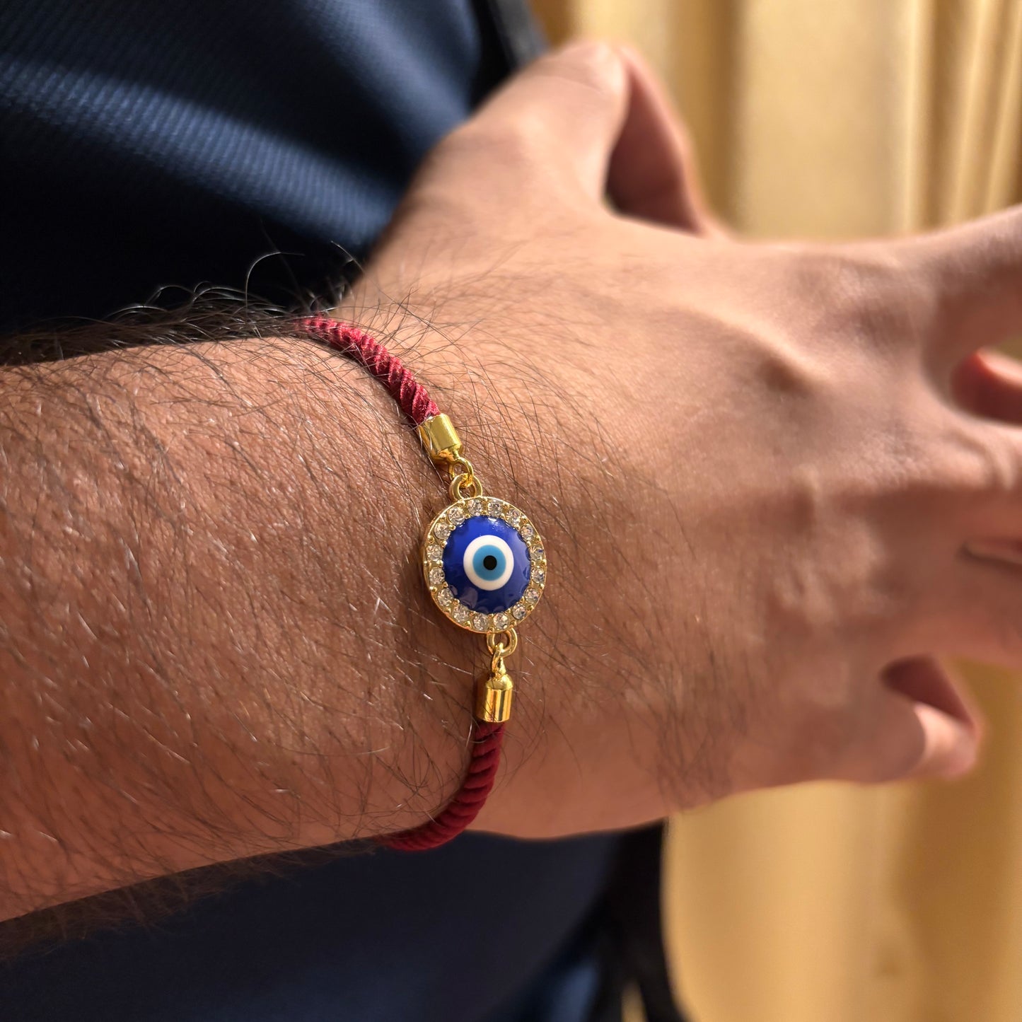 Studded Round Evil Eye Nylon Slider Bracelet for Men