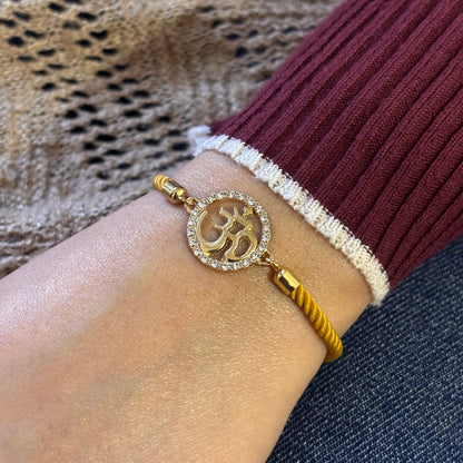 Studded Om Yellow Nylon Slider Bracelet for Women
