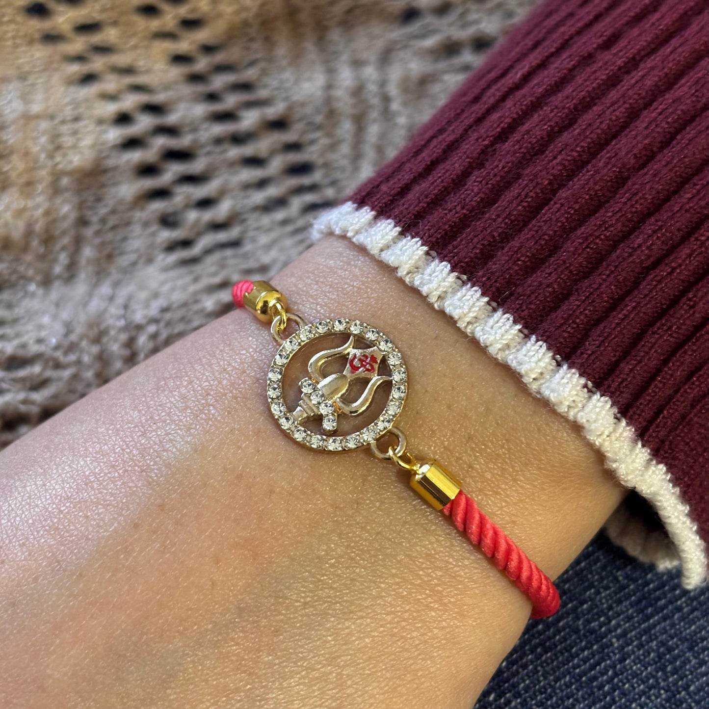Studded Om Trishul Nylon Slider Bracelet for Women