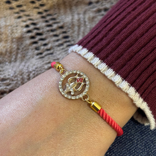 Studded Om Trishul Nylon Slider Unisex Bracelet