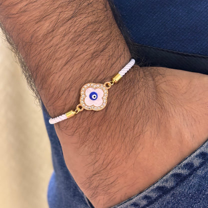 Studded Clover Evil Eye Nylon Slider Bracelet for Men