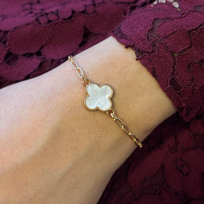 Iconic White Clover Paperclip Chain Bracelet for Women