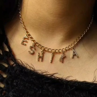 Personalized Studded Golden Initials Name Necklace