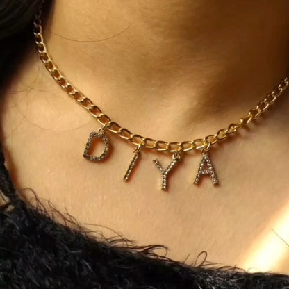 Personalized Studded Golden Initials Name Necklace