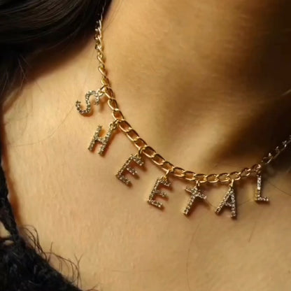 Personalized Studded Golden Initials Name Necklace