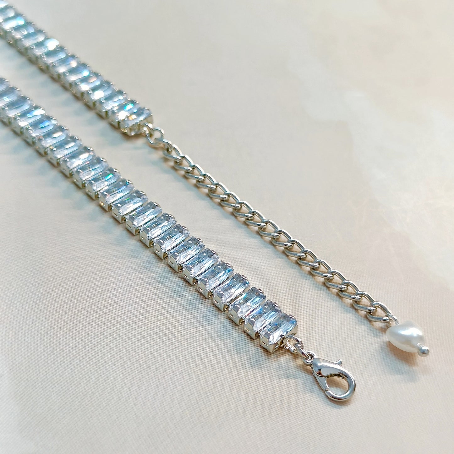 Silver Baguette American Diamond Tennis Bracelet for Women