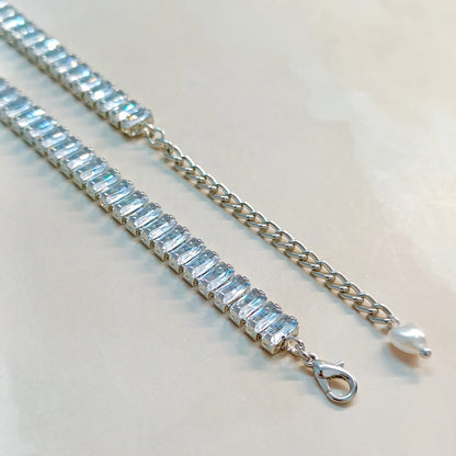 Silver Baguette American Diamond Tennis Bracelet for Women