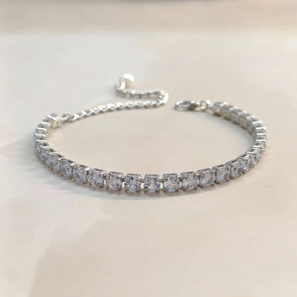 Silver Round American Diamond Tennis Bracelet for Women