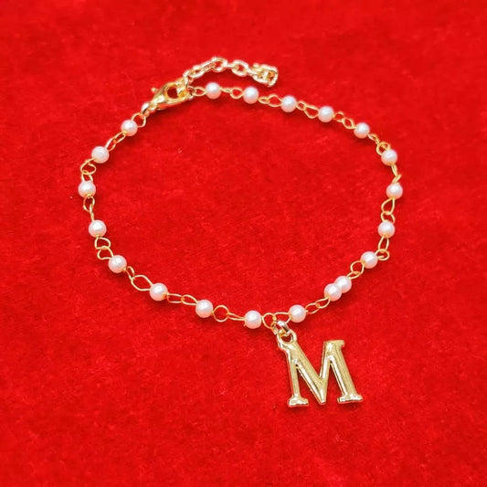 Personalized Golden Initial Pearl Knotting Chain Bracelet