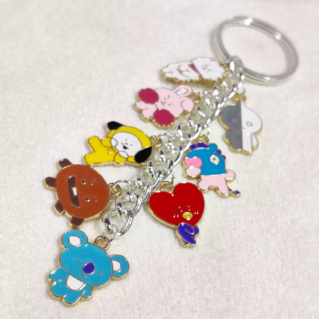 BTS BT21 Character Body Korean Silver Charms Keychain