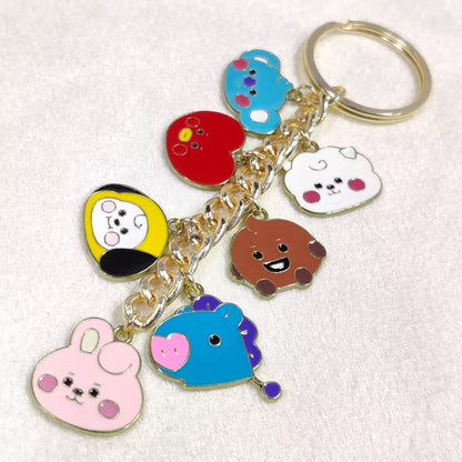 BTS BT21 Character Face Korean Golden Charms Keychain