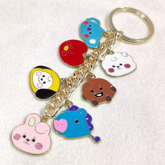 BTS BT21 Character Face Korean Golden Charms Keychain
