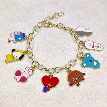 BTS BT21 Character Charms Golden Chain Bracelet for Women & Kids