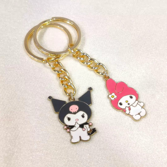 Kuromi & My Melody Golden Charm Keychains (Pack of 2)