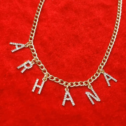 Personalized Studded Golden Initials Name Necklace