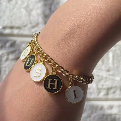 Personalized Black & White Initial Coins Name Bracelet