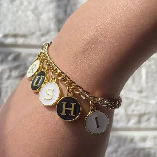 Personalized Black & White Initial Coins Name Bracelet