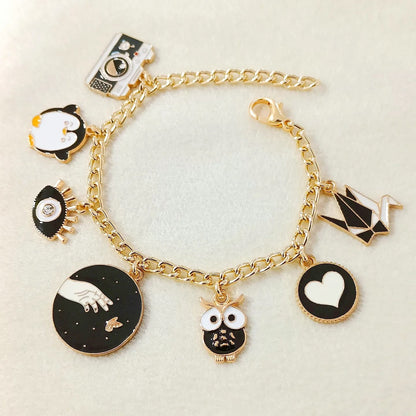 Trendy Black Theme Charms Smoothick Chain Bracelet for Women