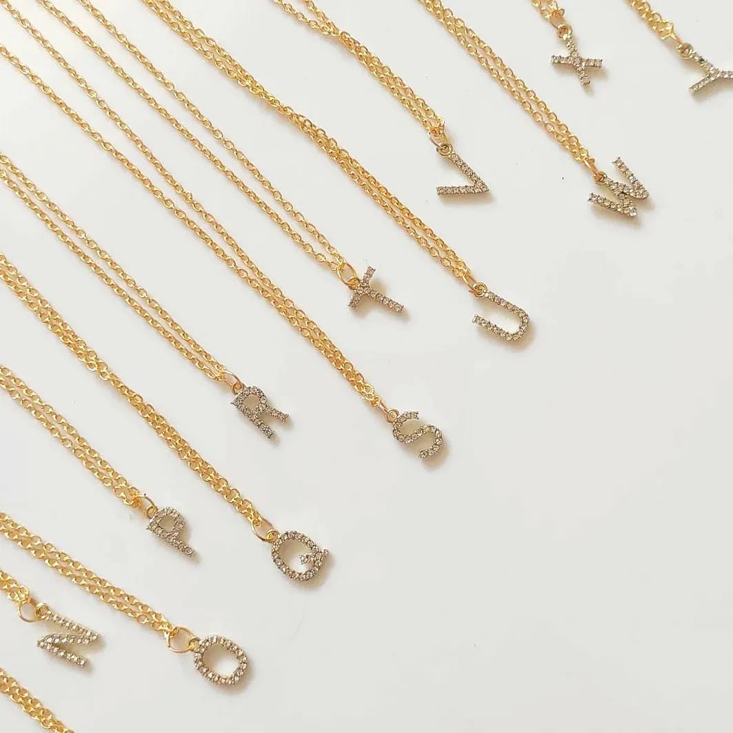 Personalized Studded Golden Initial Necklace