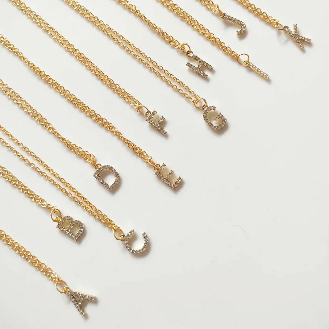 Personalized Studded Golden Initial Necklace