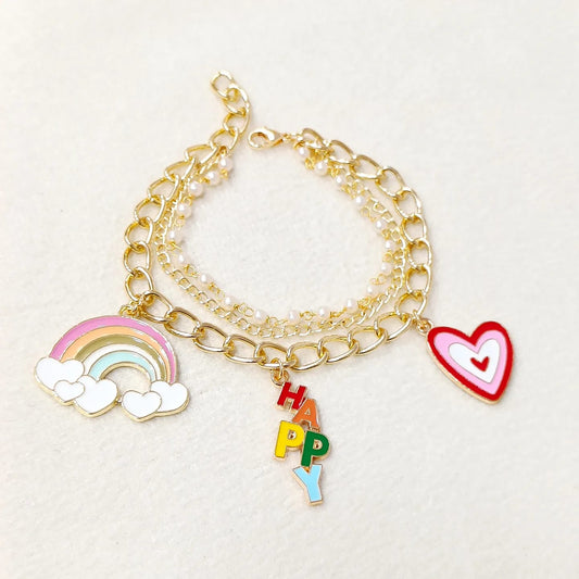 Golden Three-Layer-Chain Aesthetic Charms Bracelet