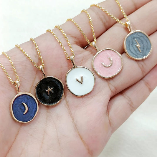 Round Enamel Galaxy Golden Necklace for Women