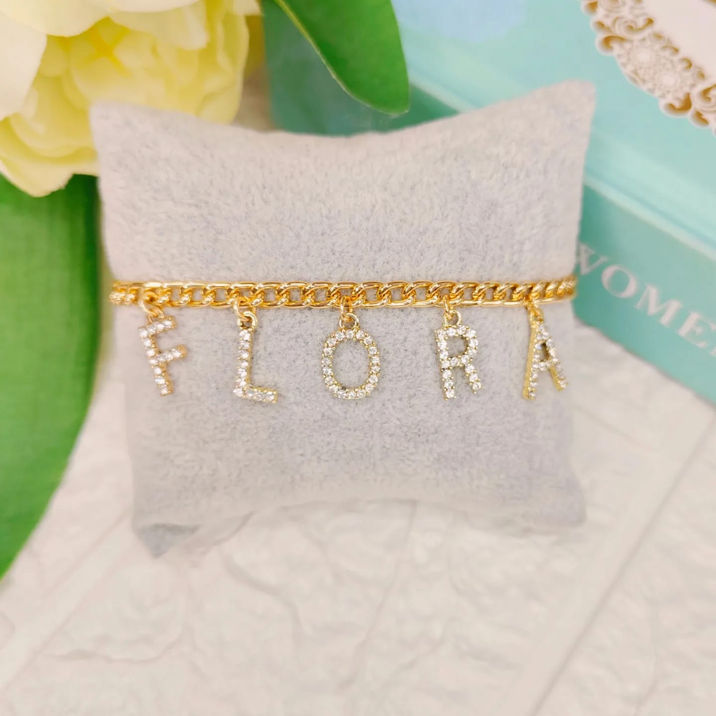 Personalized Studded Golden Initials Name Bracelet