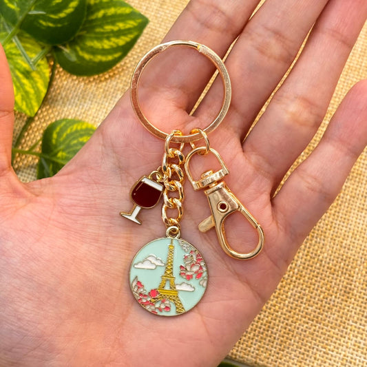 Paris Eiffel Tower & Red Wine Bag Charm Keychain