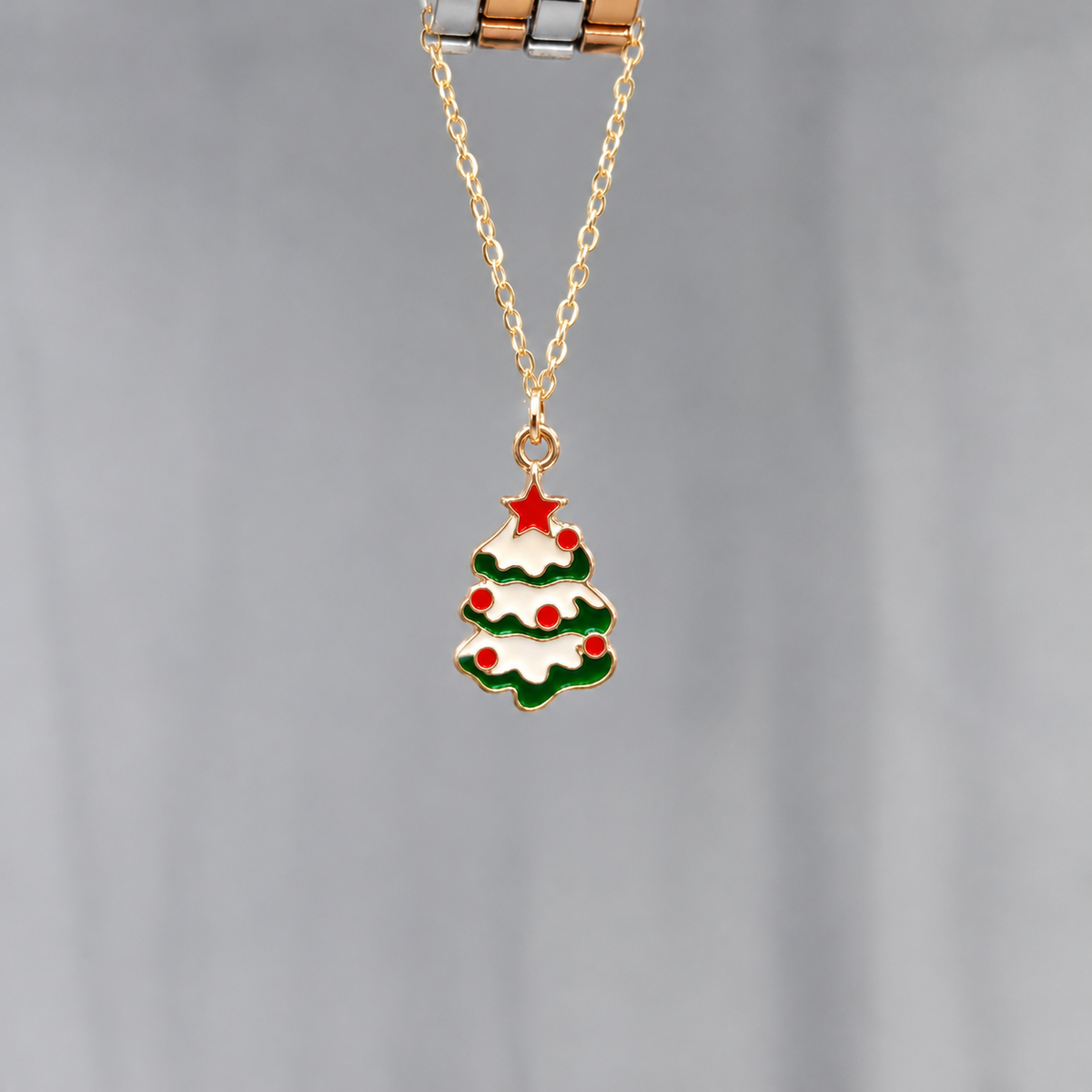 Snowy Xmas Tree Golden Christmas Watch Charm