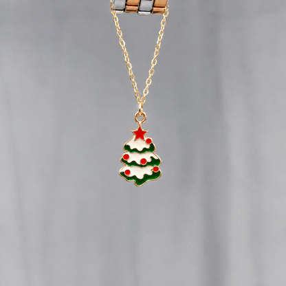 Snowy Xmas Tree Golden Christmas Watch Charm