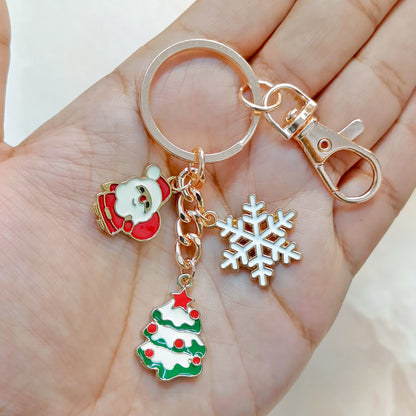 Rose Golden Three Charms Combo Christmas Bag Charm Keychain (Design K10)