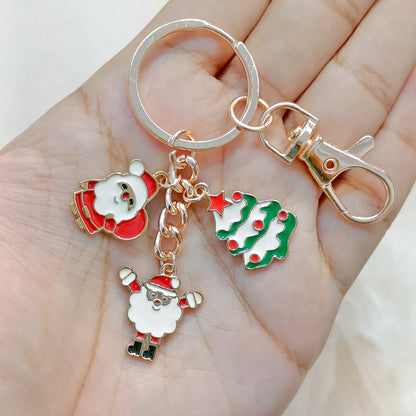 Rose Golden Three Charms Combo Christmas Bag Charm Keychain (Design K11)