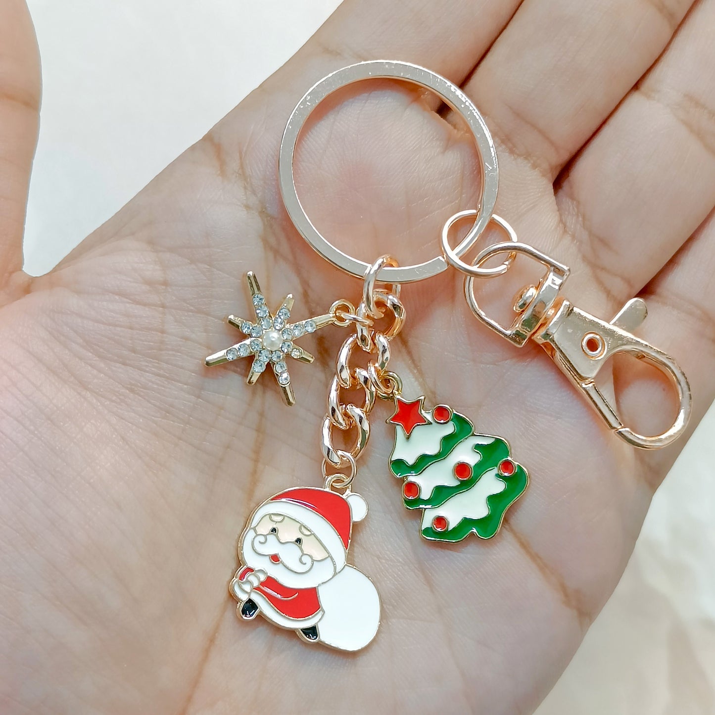 Rose Golden Three Charms Combo Christmas Bag Charm Keychain (Design K12)