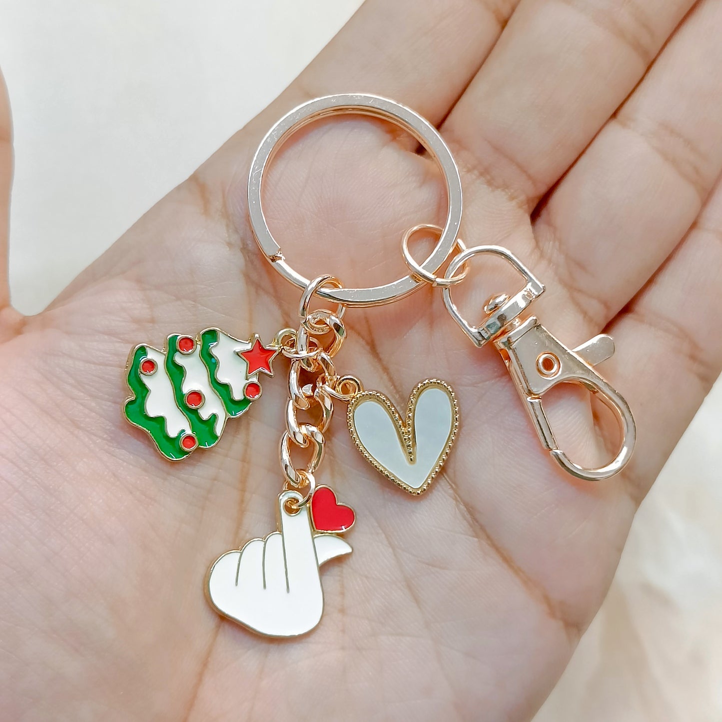 Rose Golden Three Charms Combo Christmas Bag Charm Keychain (Design K13)