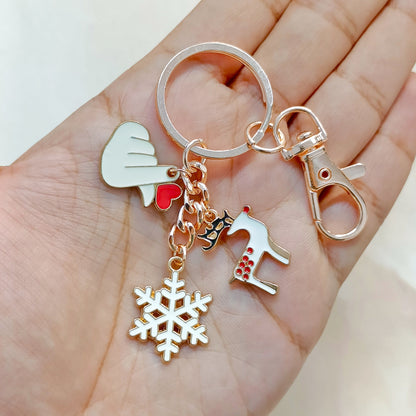 Rose Golden Three Charms Combo Christmas Bag Charm Keychain (Design K14)