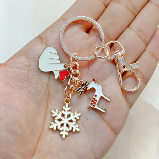 Rose Golden Three Charms Combo Christmas Bag Charm Keychain (Design K14)