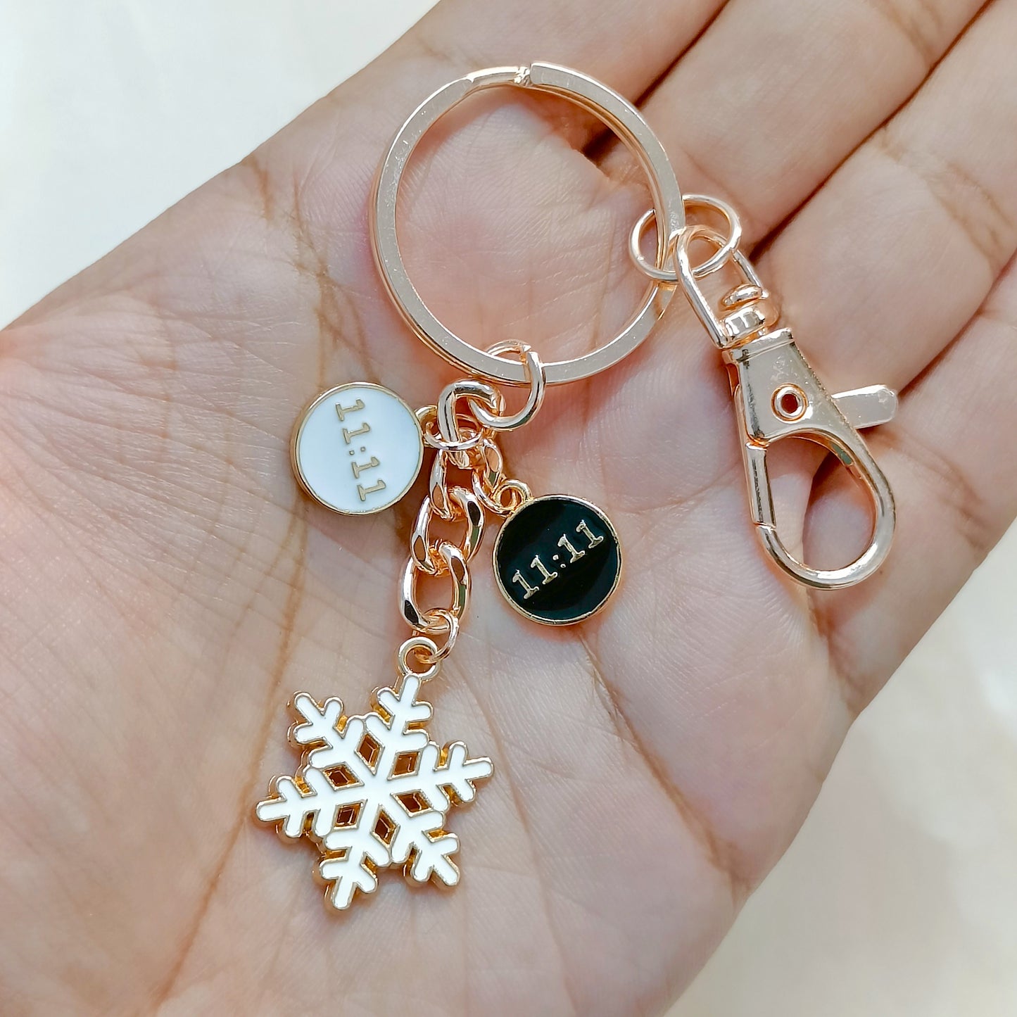 Rose Golden Three Charms Combo Christmas Bag Charm Keychain (Design K15)