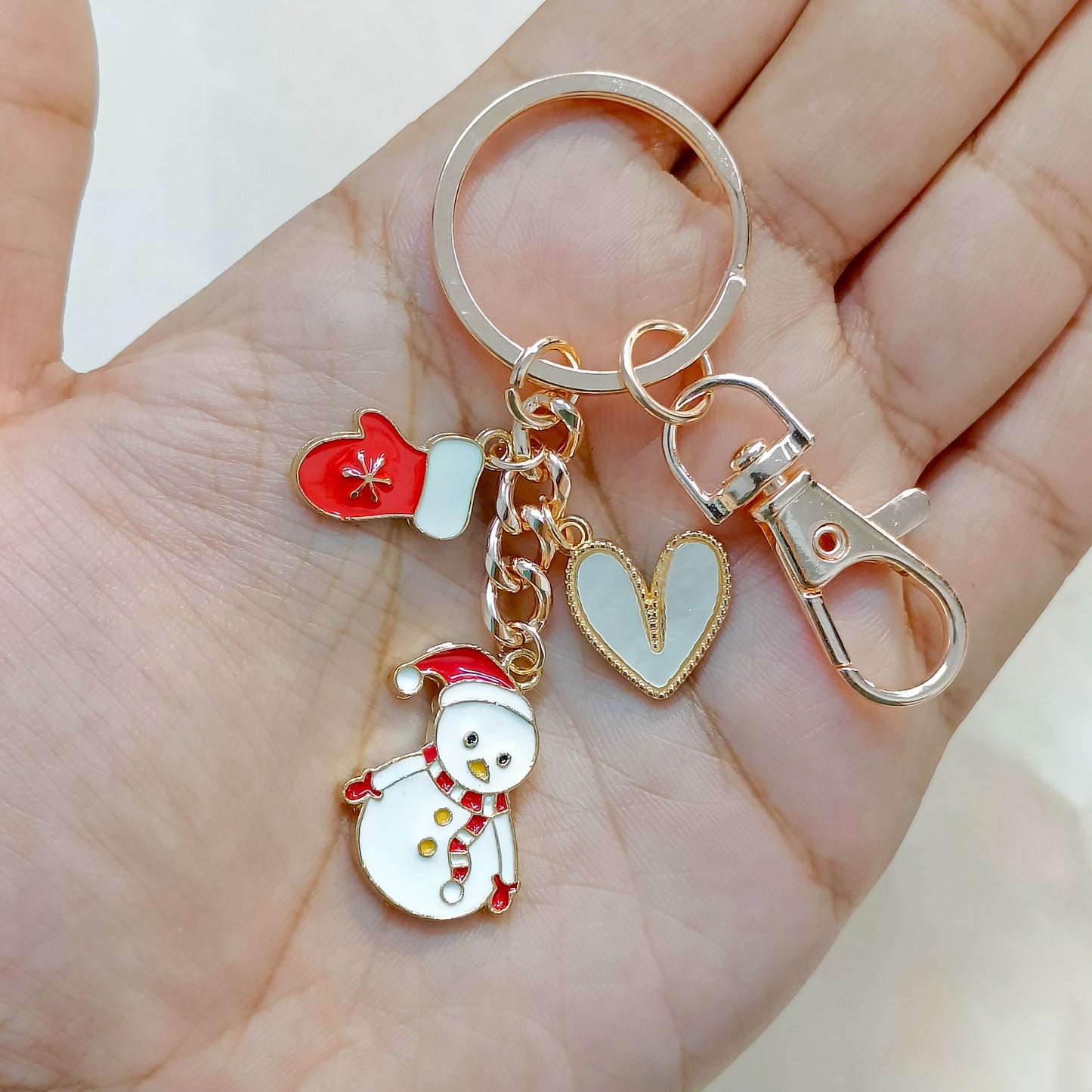 Rose Golden Three Charms Combo Christmas Bag Charm Keychain (Design K16)