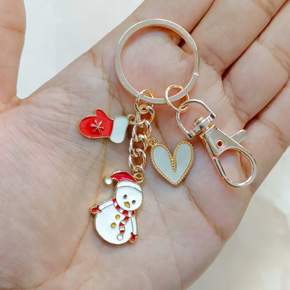 Rose Golden Three Charms Combo Christmas Bag Charm Keychain (Design K16)