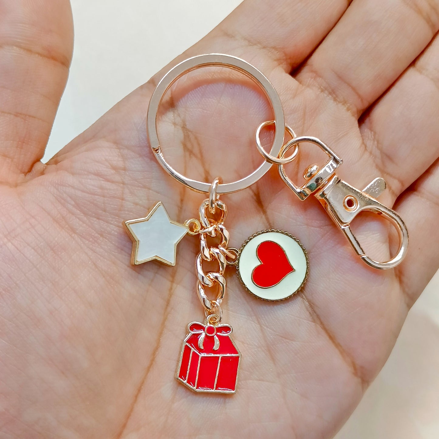 Rose Golden Three Charms Combo Christmas Bag Charm Keychain (Design K17)