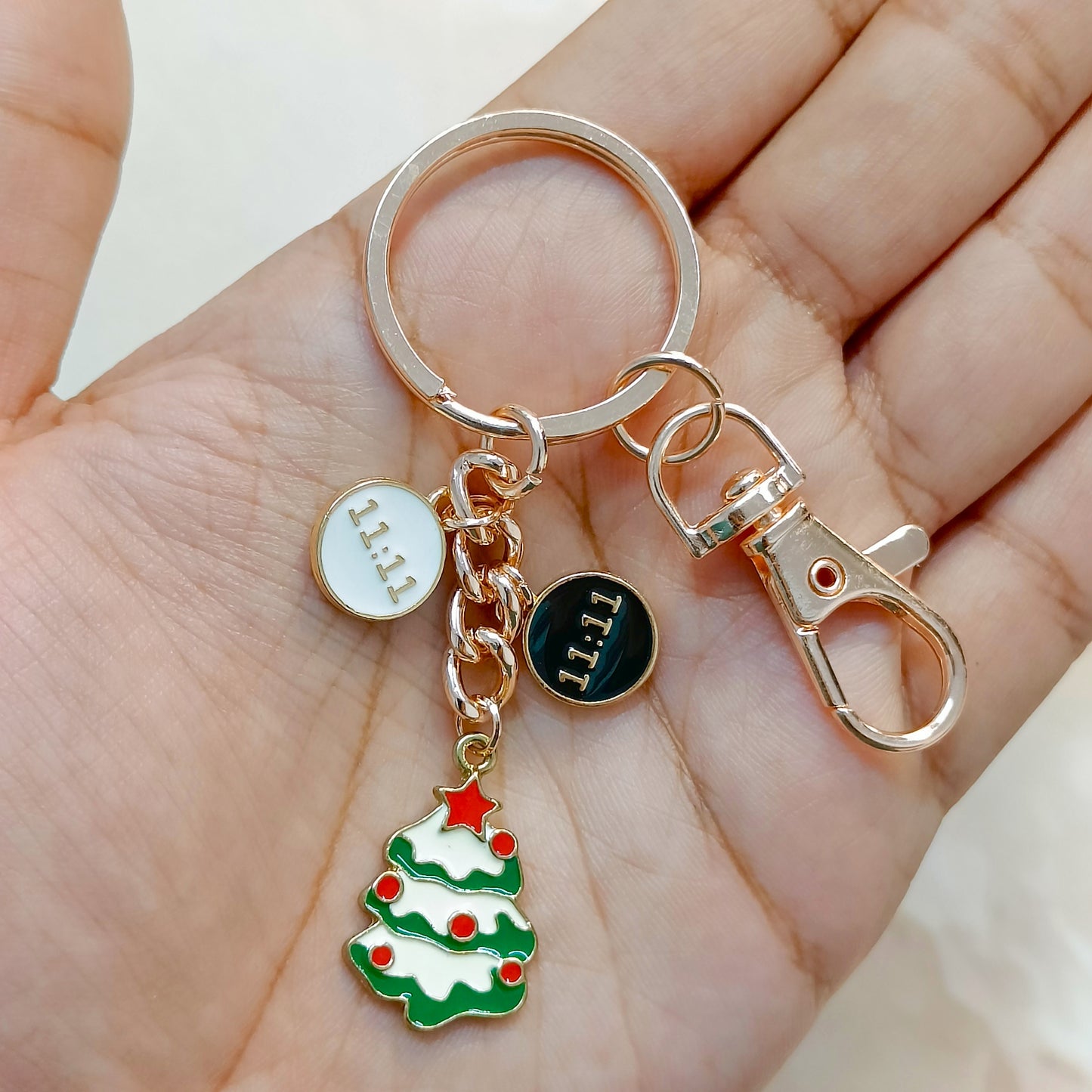 Rose Golden Three Charms Combo Christmas Bag Charm Keychain (Design K19)