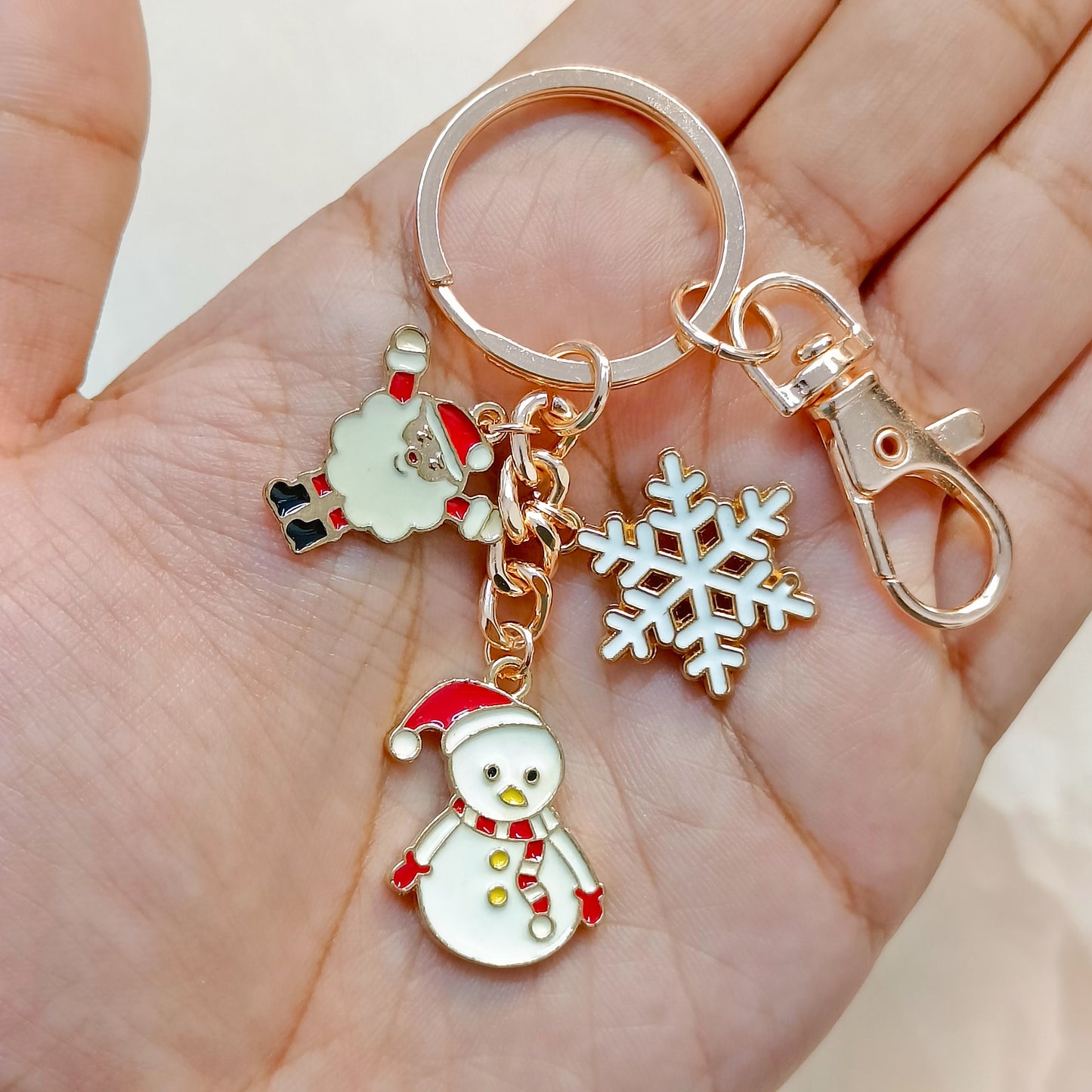 Rose Golden Three Charms Combo Christmas Bag Charm Keychain (Design K20)