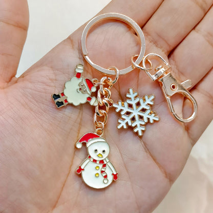 Rose Golden Three Charms Combo Christmas Bag Charm Keychain (Design K20)