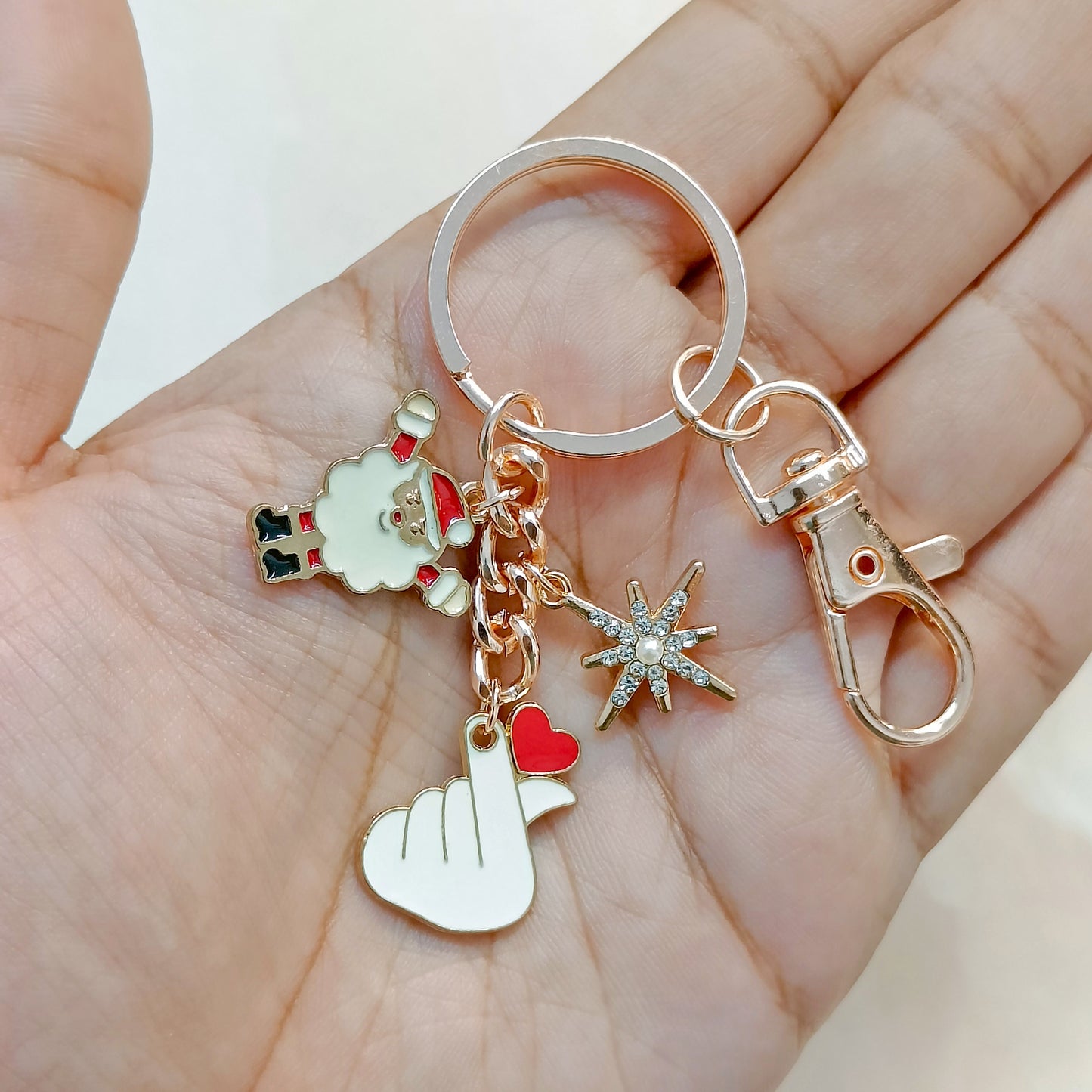 Rose Golden Three Charms Combo Christmas Bag Charm Keychain (Design K21)