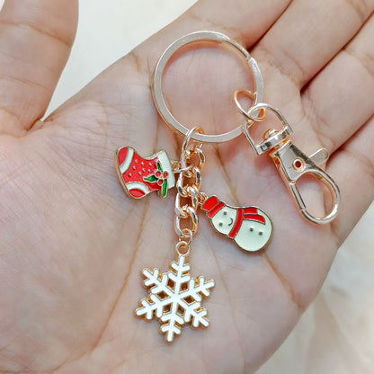 Rose Golden Three Charms Combo Christmas Bag Charm Keychain (Design K22)