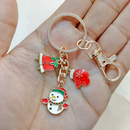 Rose Golden Three Charms Combo Christmas Bag Charm Keychain (Design K23)