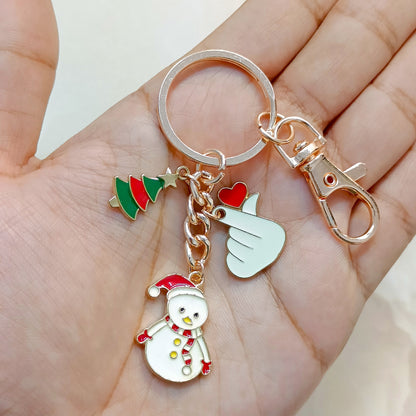 Rose Golden Three Charms Combo Christmas Bag Charm Keychain (Design K24)
