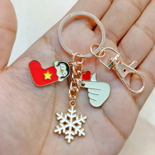 Rose Golden Three Charms Combo Christmas Bag Charm Keychain (Design K25)
