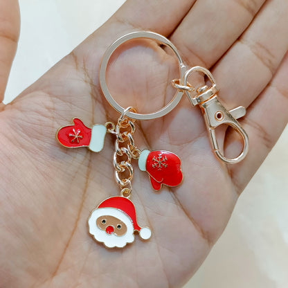 Rose Golden Three Charms Combo Christmas Bag Charm Keychain (Design K27)
